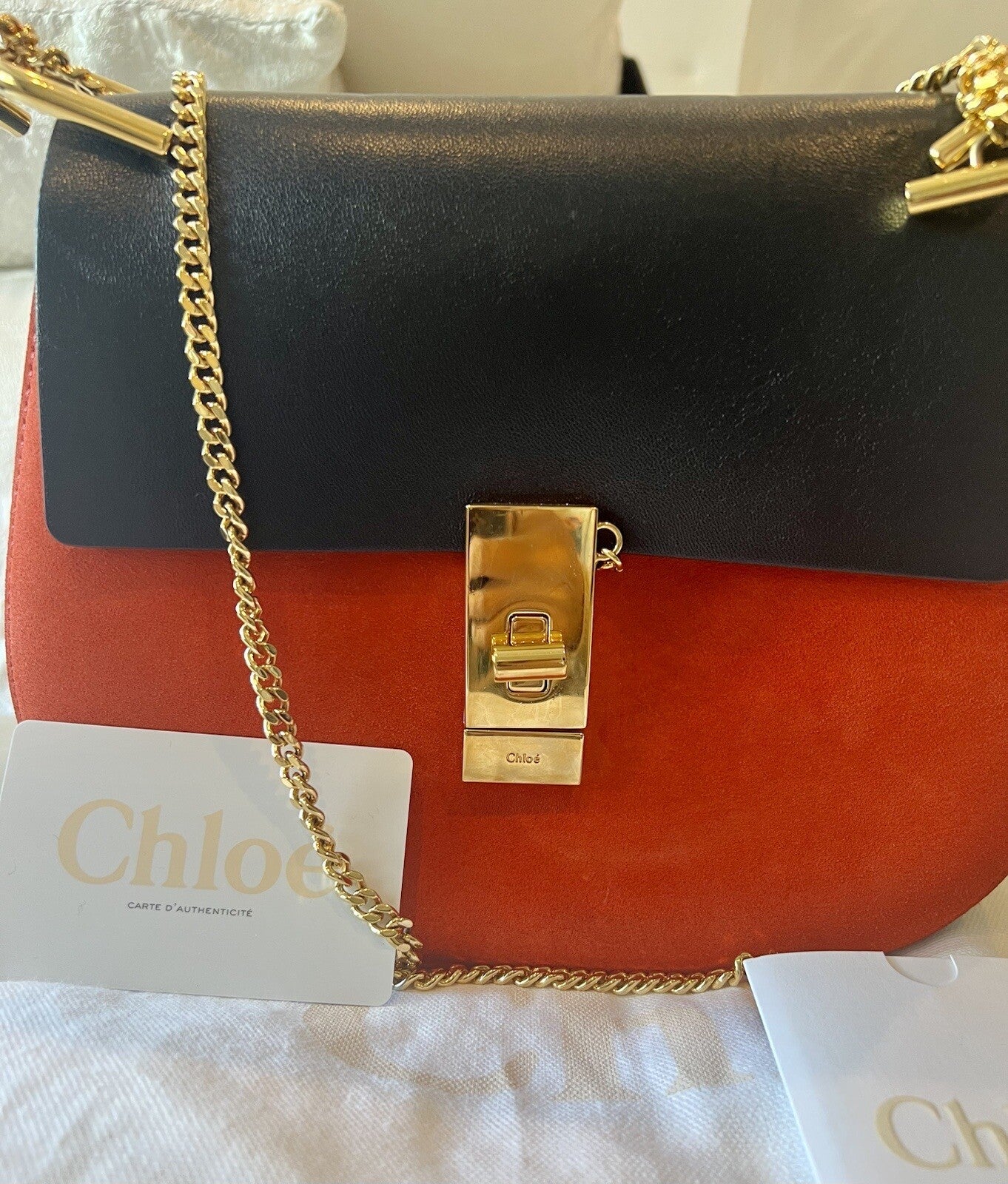 Chloe Drew Shoulder Bag Black And Orange