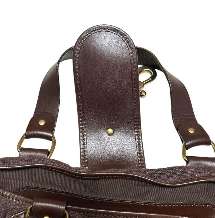 RARE Chloe Kerala brown Canvas Leather Handbag Tote Bag Gold Horse Charm