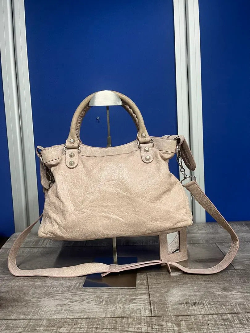 Authentic BALENCIAGA City Pink beige Leather Shoulder Bag Handbag 2 way Y2K GOOD