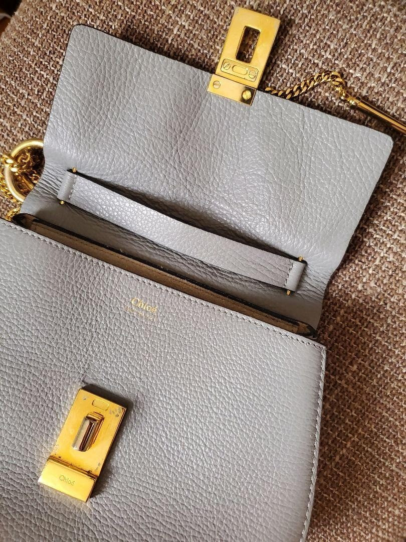 Chloe Drew Light Blue Leather Shoulder Bag with Chain - Women's Authentic Design