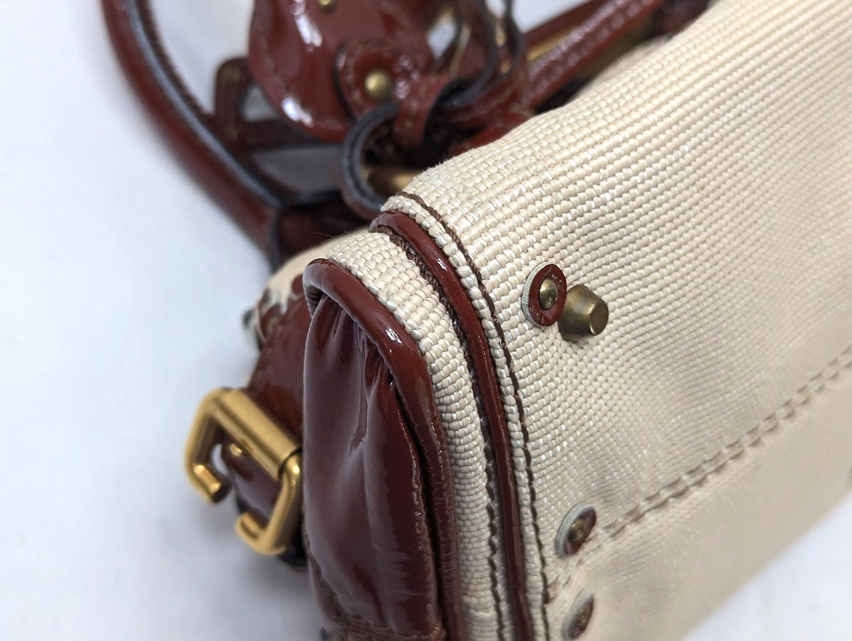 Chloe Paddington Leather Padlock Key Tote Shoulder Bag Red Ivory Women's Auth