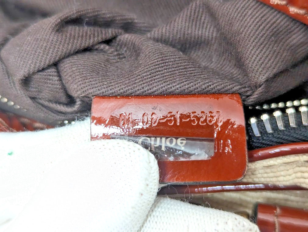 Chloe Paddington Leather Padlock Key Tote Shoulder Bag Red Ivory Women's Auth