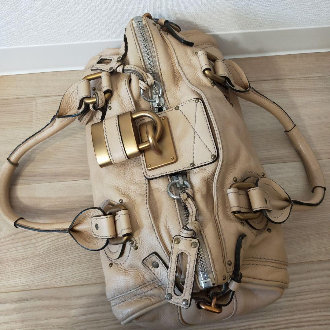 Authentic Chloe Paddington Beige Handbag Shoulder Bag Gold hardware Padlock Key