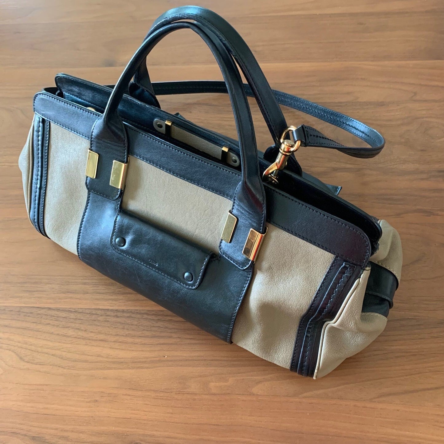 Authentic Chloé Alice Satchel Bag - Black & Tan Leather - Excellent Condition!