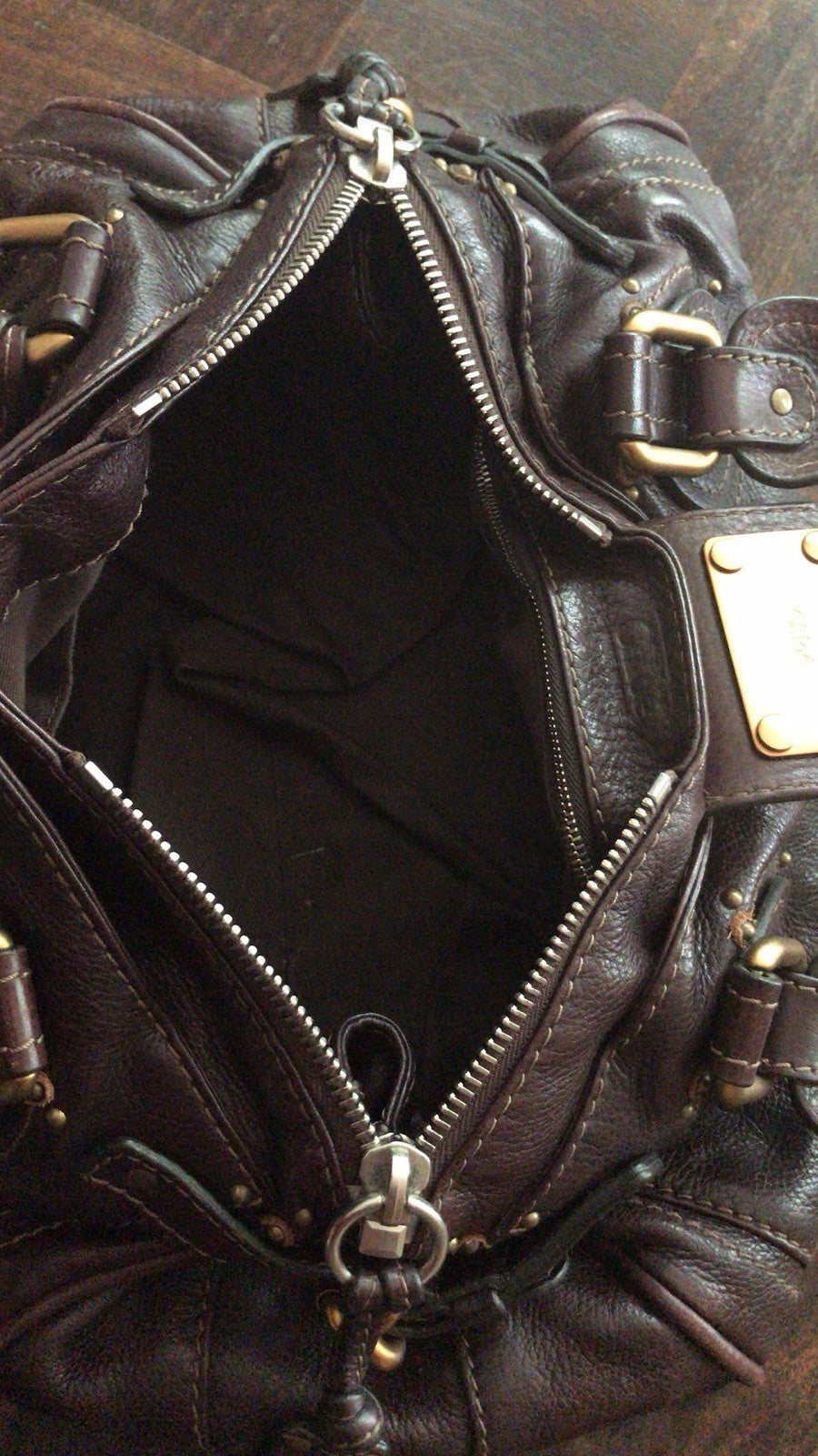 Chloe paddington hand bag leather brown gold silver authentic