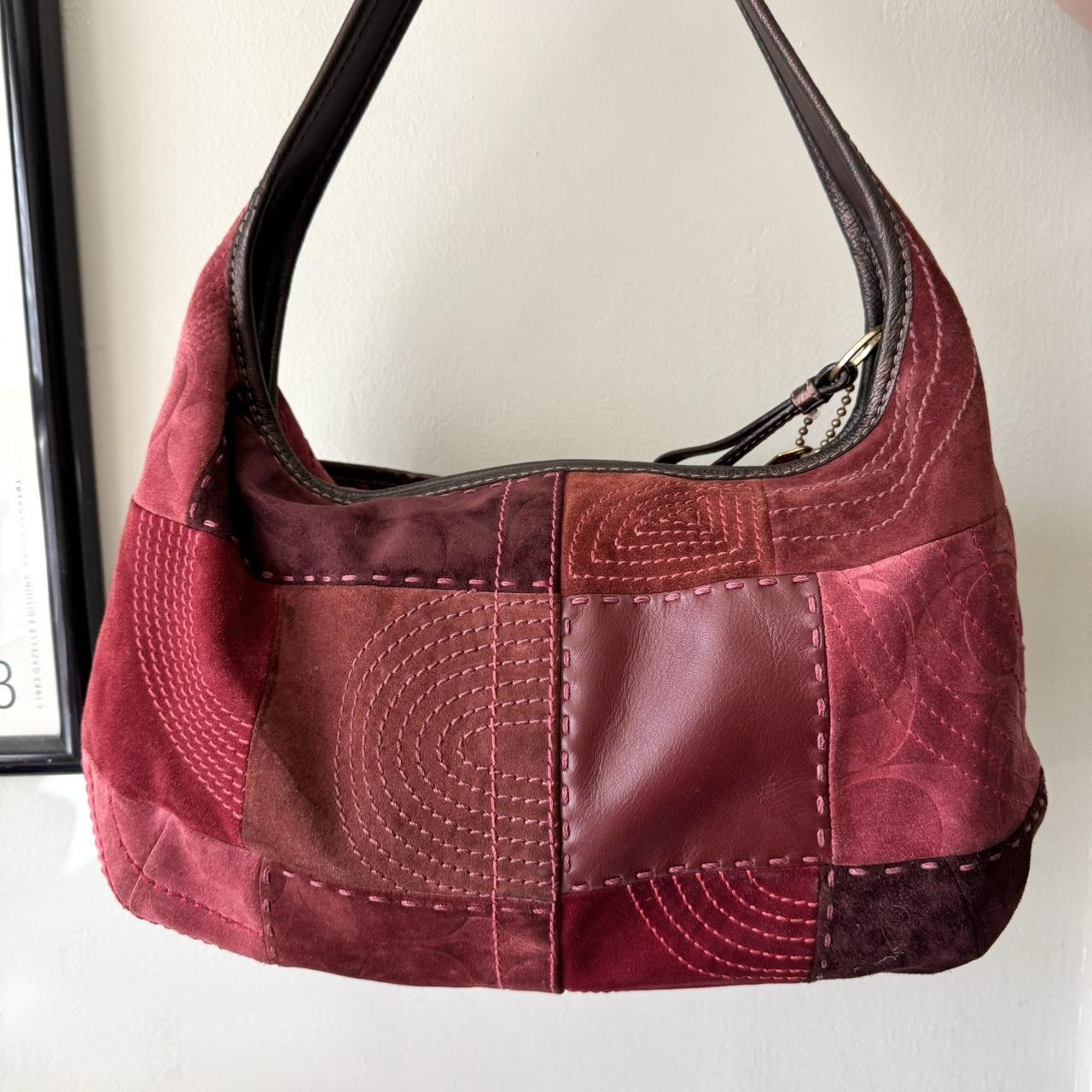 Vintage 90s Coach rare Ergo suede patchwork burgundy red shoulder bag!