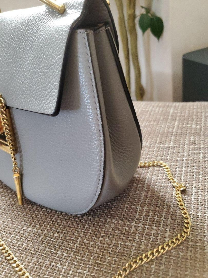 Chloe Drew Light Blue Leather Shoulder Bag with Chain - Women's Authentic Design