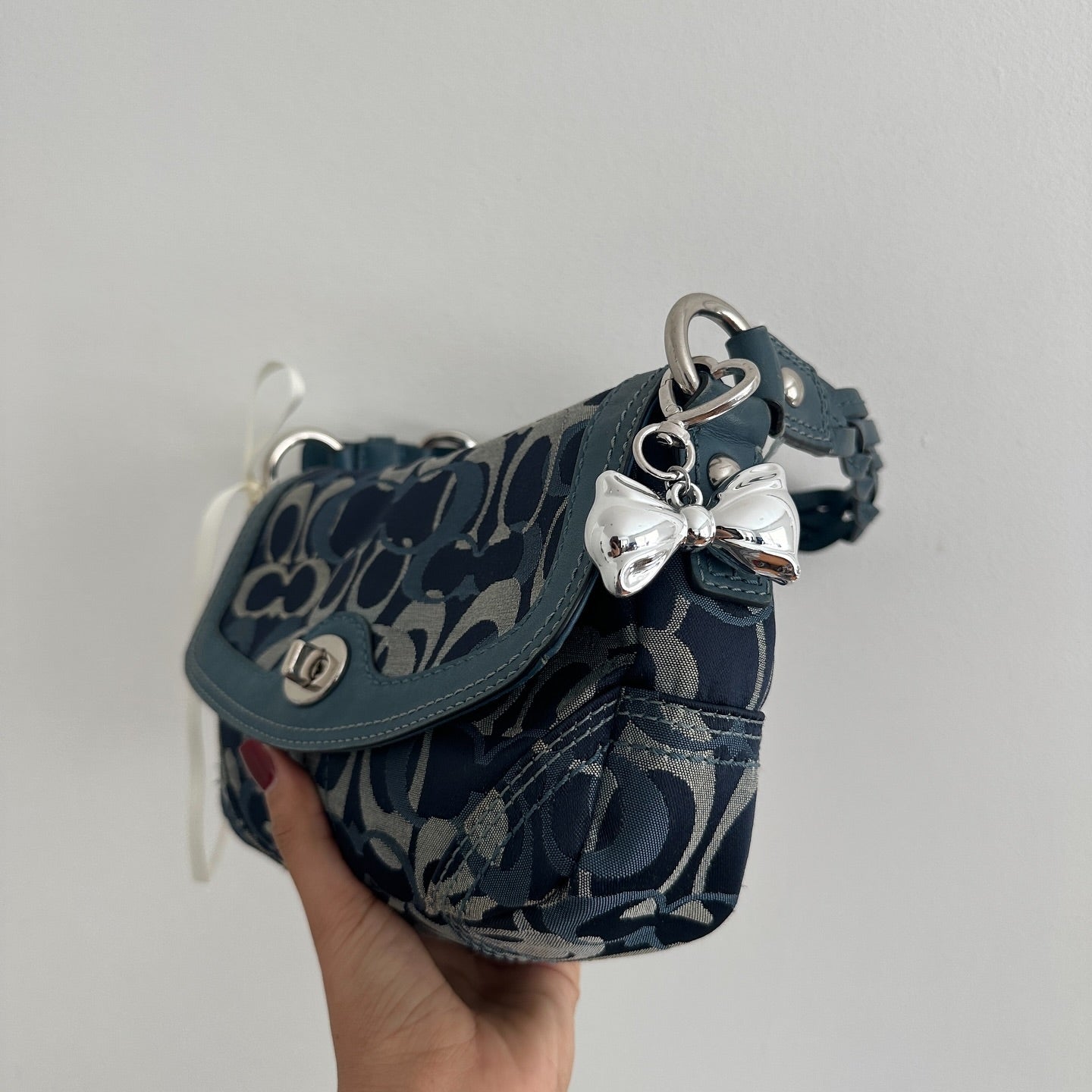 y2k coach blue monogram jacquard bag