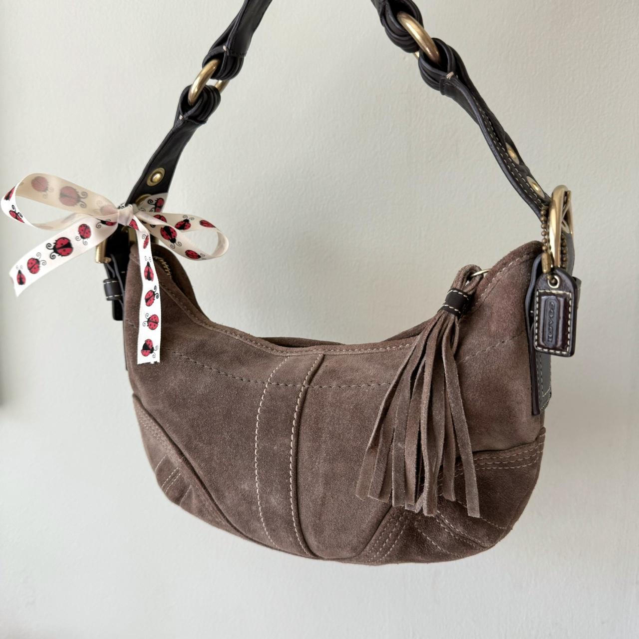 Vintage Y2K Coach Brown suede leather mini hobo baguette!