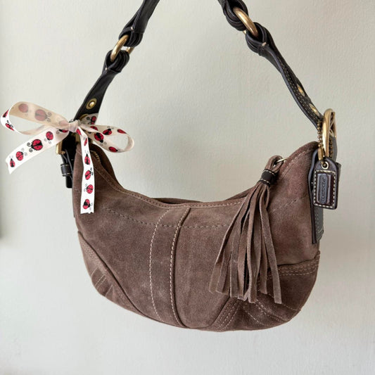 Vintage Y2K Coach Brown suede leather mini hobo baguette!