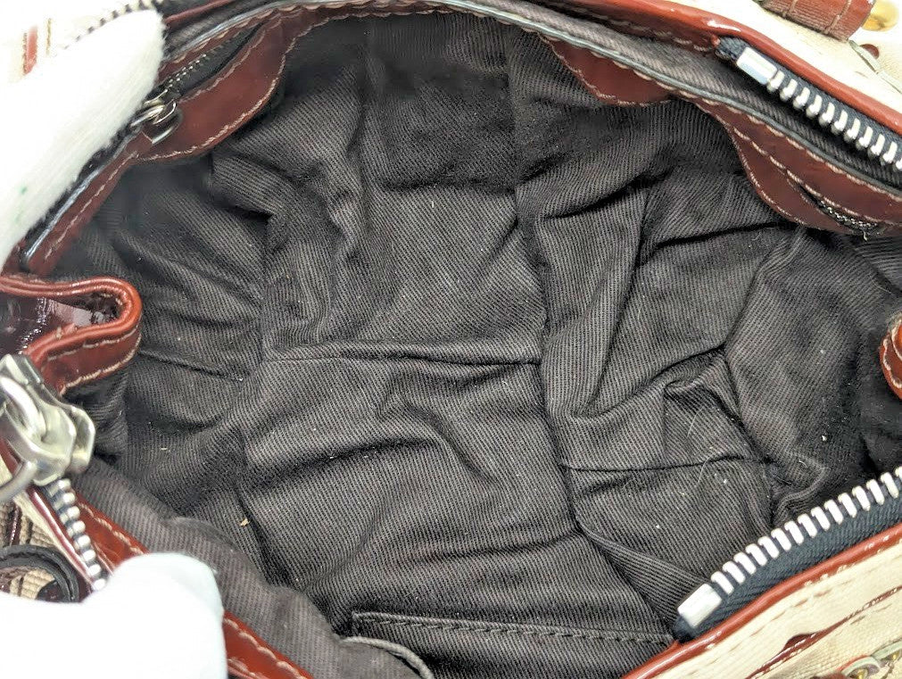 Chloe Paddington Leather Padlock Key Tote Shoulder Bag Red Ivory Women's Auth