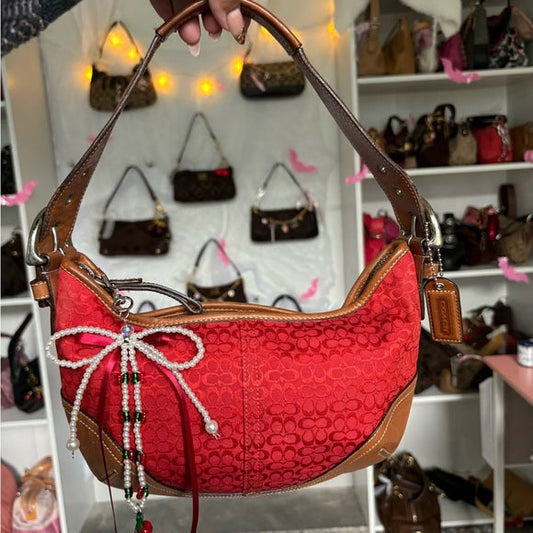 y2k coach soho hobo red jacquard shoulder bag 🍒