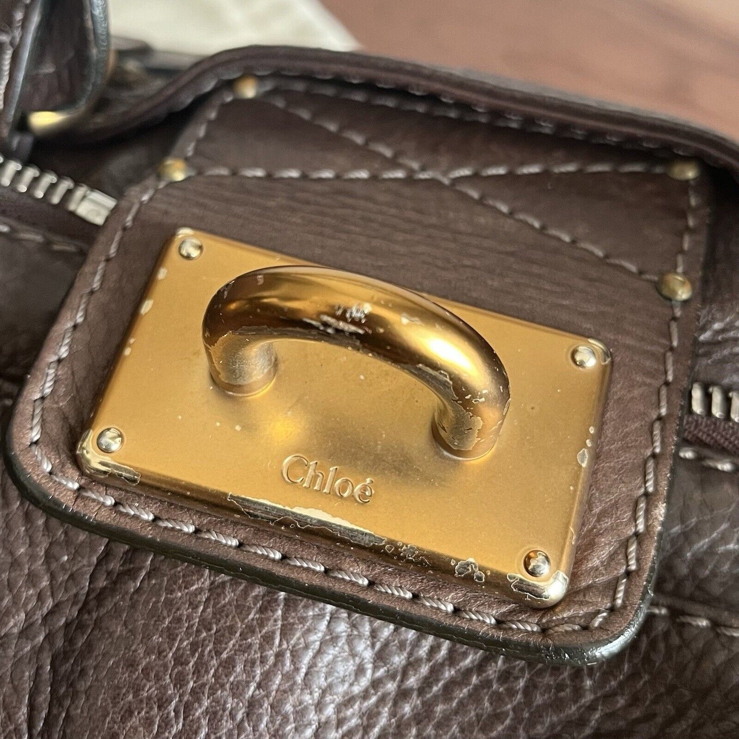 Chloe paddington leather hand bag dark brown leather medium padlock key f s