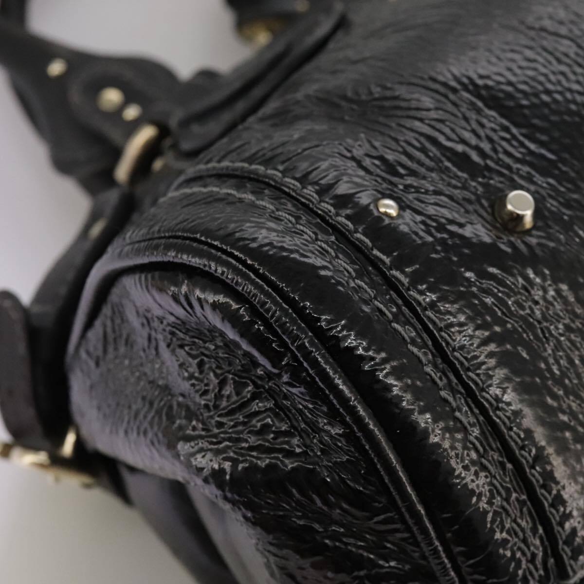 Chloe paddington hand bag enamel black auth mr780