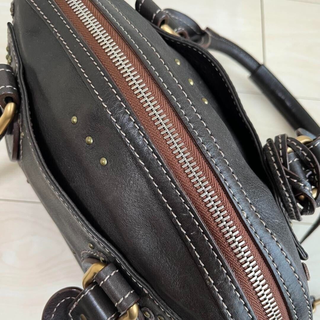 Chloe paddington gold padlock key dark brown hand bag mini boston bag used 2501m