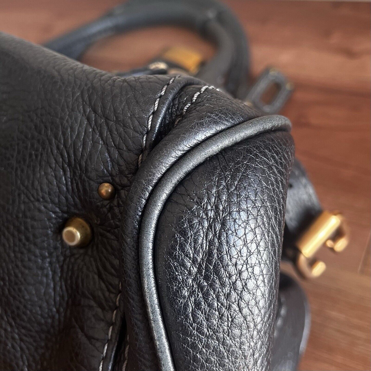 Chloe paddington leather hand bag black leather medium padlock key free shipping