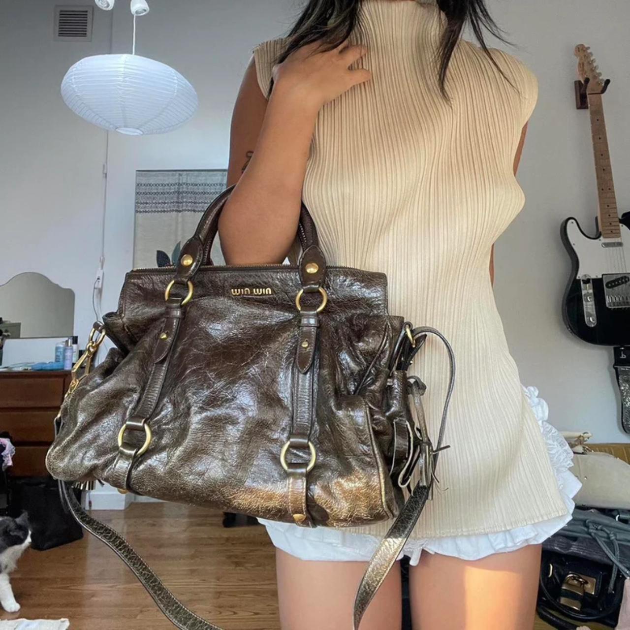 🔥 Authentic Vintage Dark Brown Leather Miu Miu Vitello Lux Bag Pre-owned 🔥