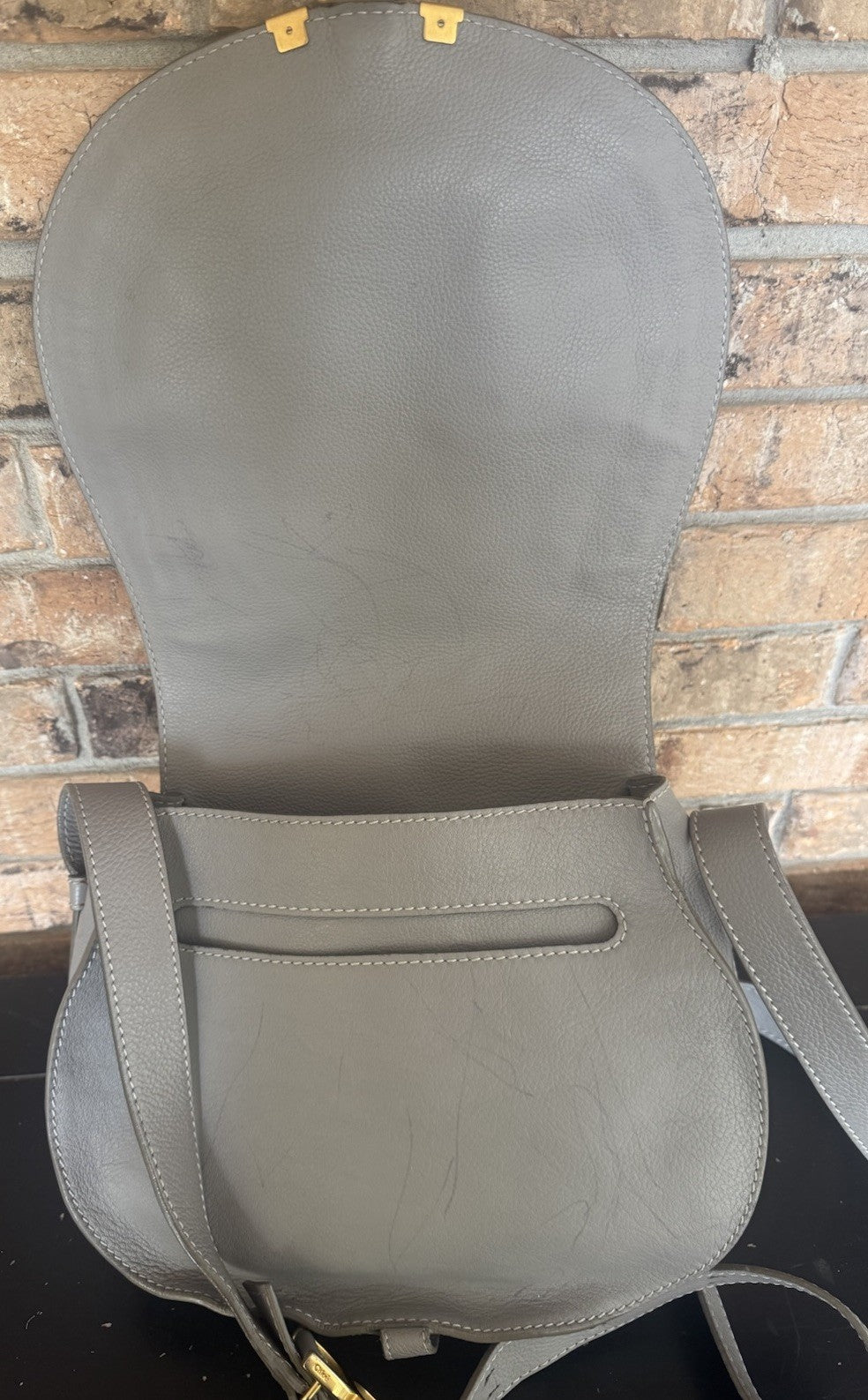 Authentic Chloé Marcie Medium Saddle Bag Cashmere Grey Leather Crossbody