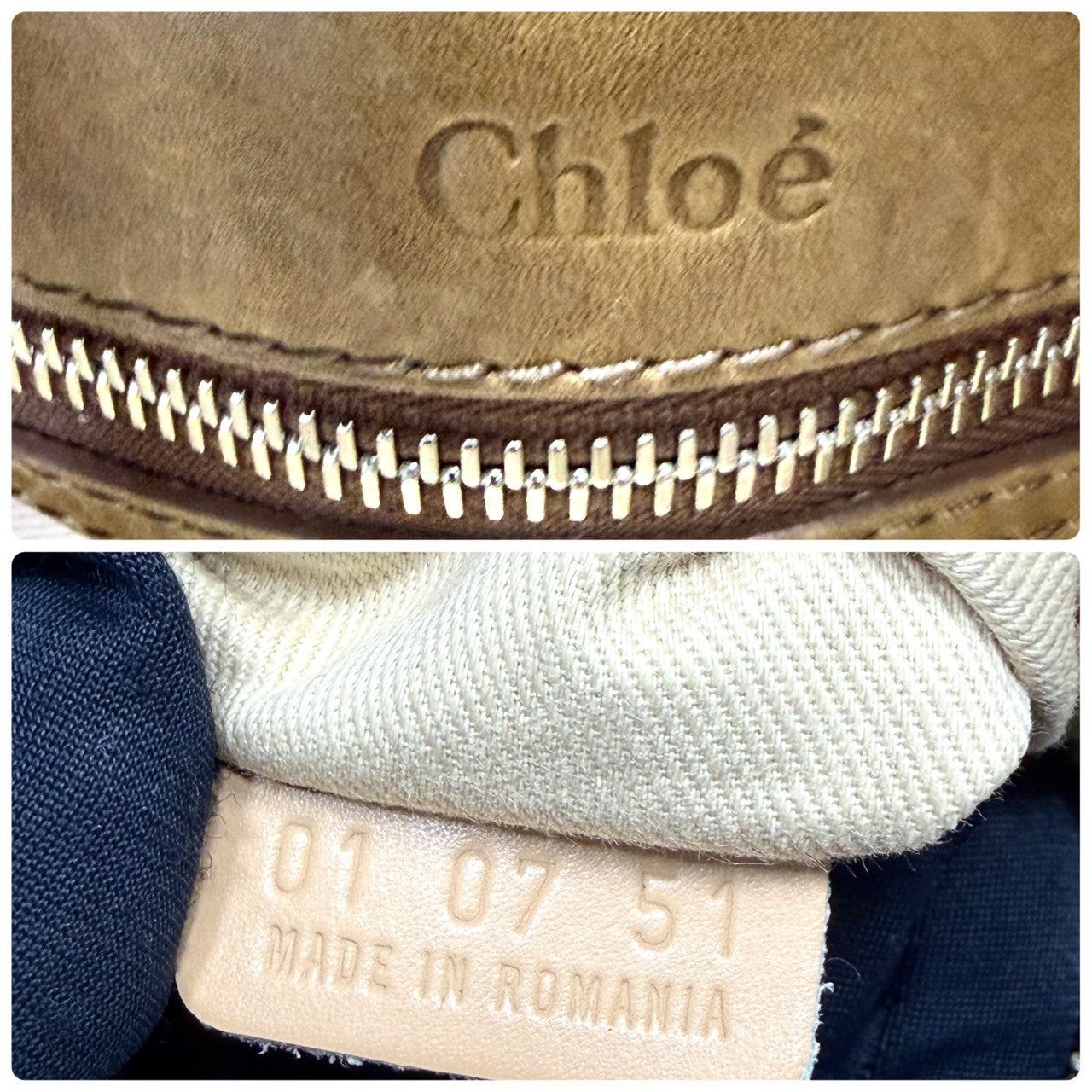 Chloé Authentic Denim Canvas Boston Bag with Leather Trim Embossed Logo