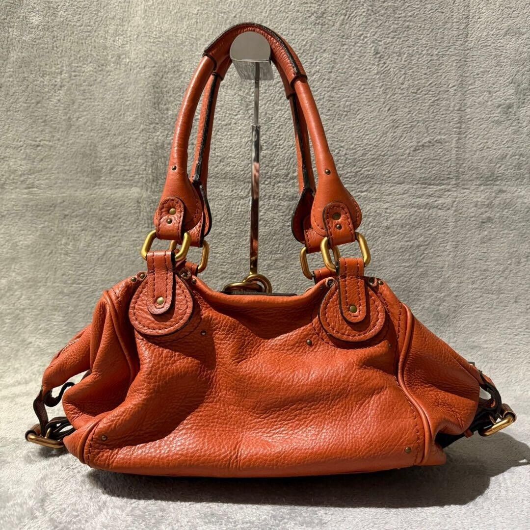 Chloe paddington gold padlock key orange hand bag grained leather used 2501m