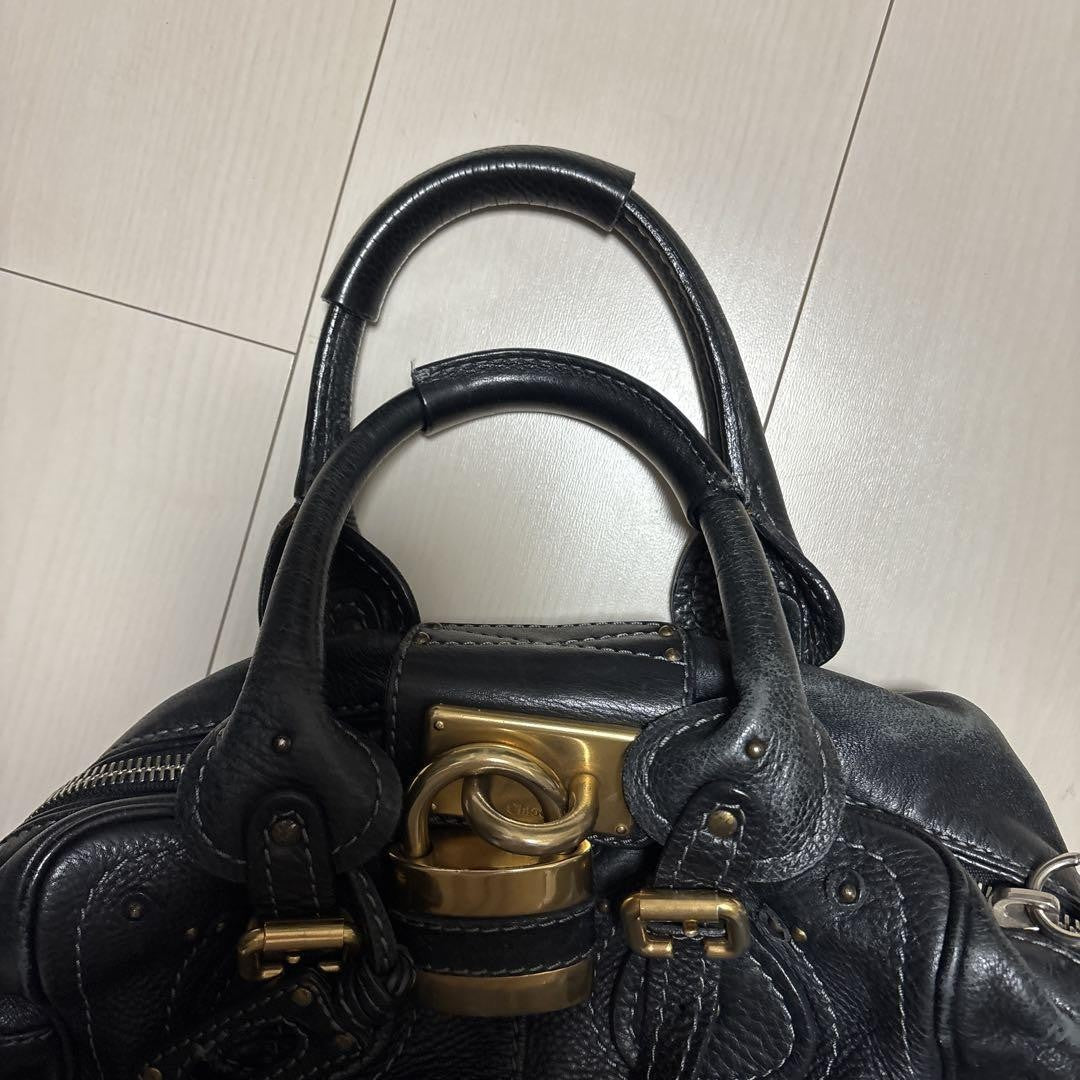 Chloe paddington handbag mini boston bag padlock key black leather