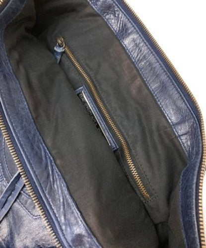 Auth Balenciaga The Work City Tote Bag Navy Blue Leather Handbag 132110 Italy