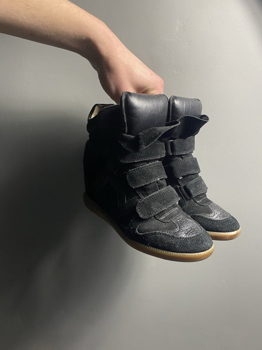 ISABEL MARANT LADIES BECKETT LEATHER SUEDE WEDGE SNEAKERS TRAINERS HIDDEN Sz 39