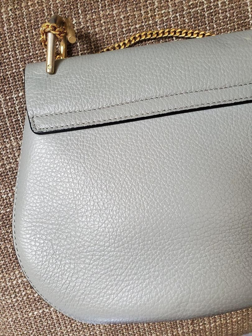 Chloe Drew Light Blue Leather Shoulder Bag with Chain - Women's Authentic Design