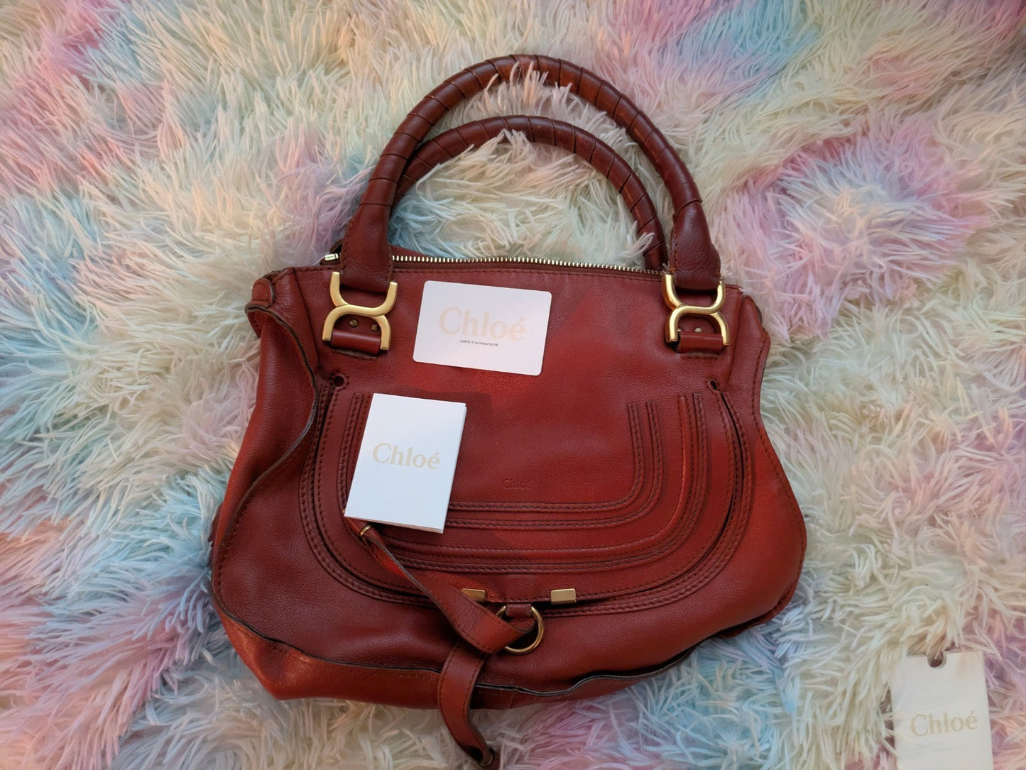 Authentic Chloé Marcie Medium Satchel  Rich Tan Leather; Iconic Designer Bag