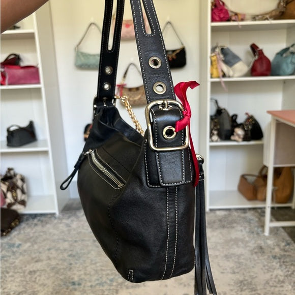 y2k coach black leather hampton shoulder bag 🍒