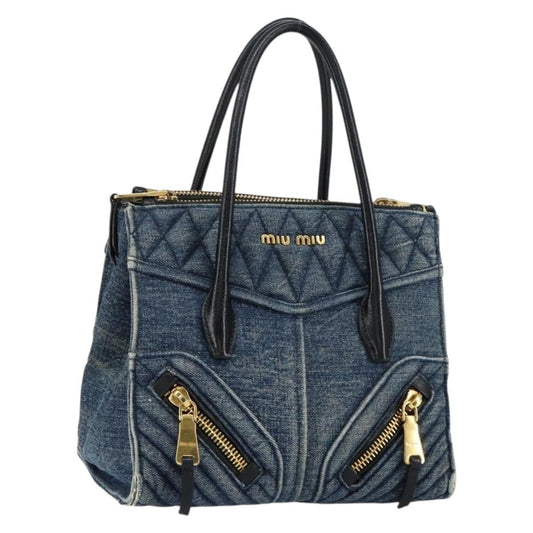 Miu Miu Biker Hand Bag Denim Blue Gold Auth yk19776