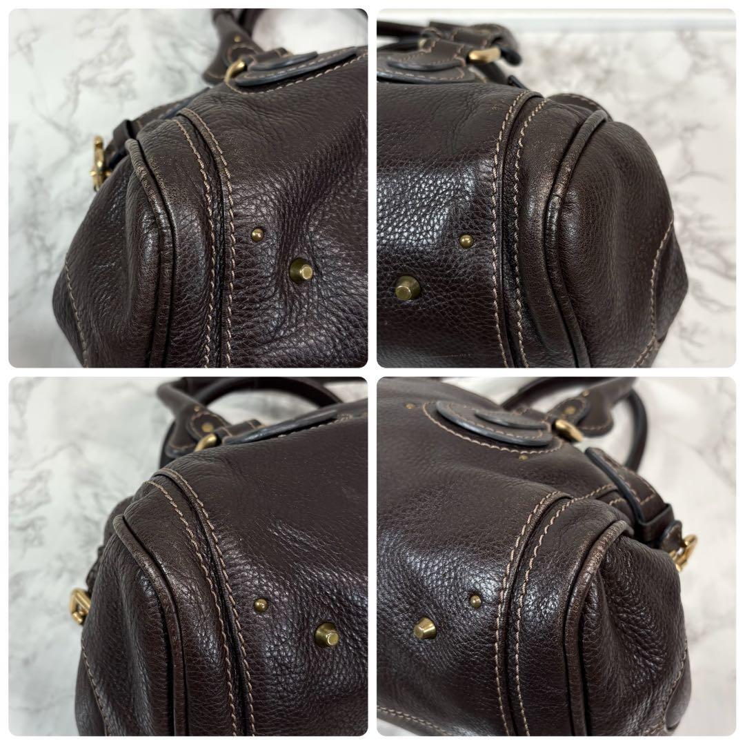 Chloe paddington hand bag leather dark brown with padlock key used authentic