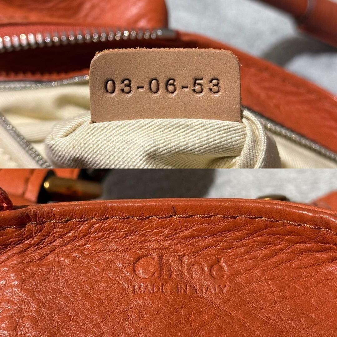 Chloe paddington gold padlock key orange hand bag grained leather used 2501m