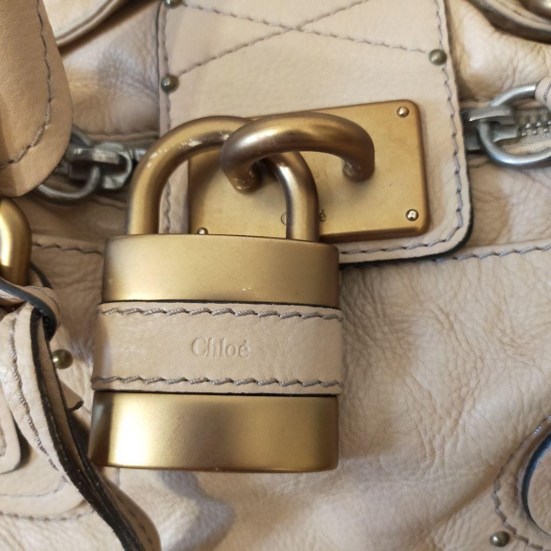 Authentic Chloe Paddington Beige Handbag Shoulder Bag Gold hardware Padlock Key