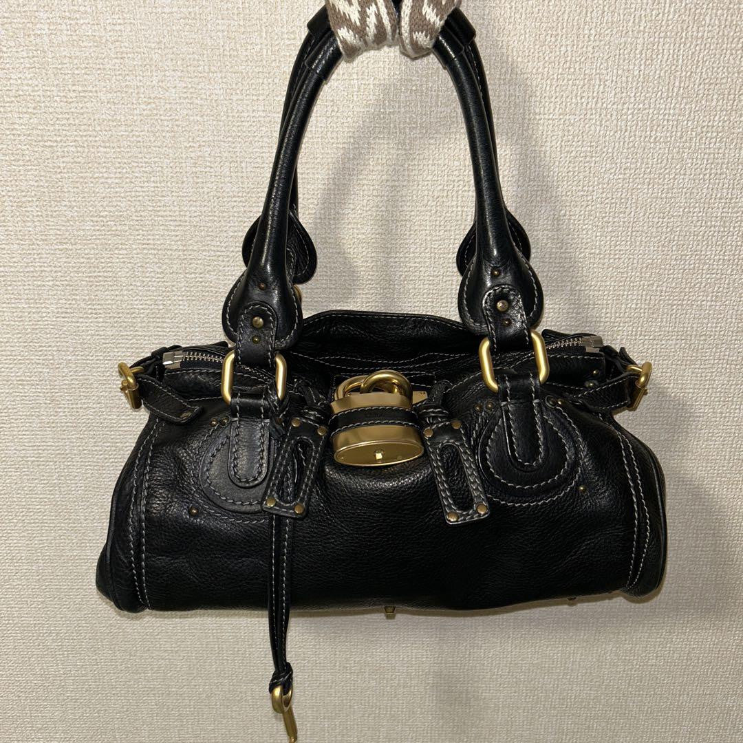 Chloe paddington handbag shoulder bag padlock key black leather