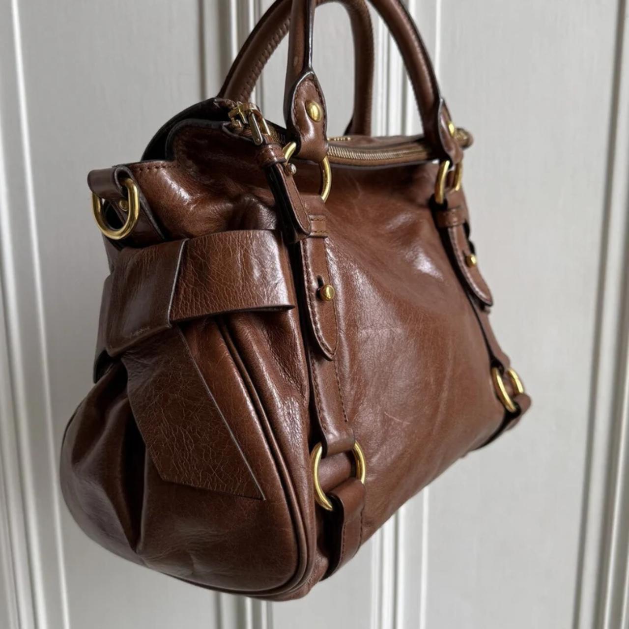 🔥 Authentic Miu Miu Mini Vitello Lux Brown Leather Handbag Pre-owned 🔥