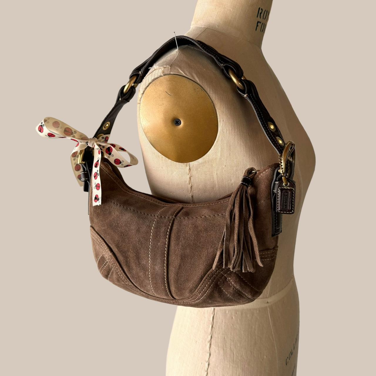 Vintage Y2K Coach Brown suede leather mini hobo baguette!