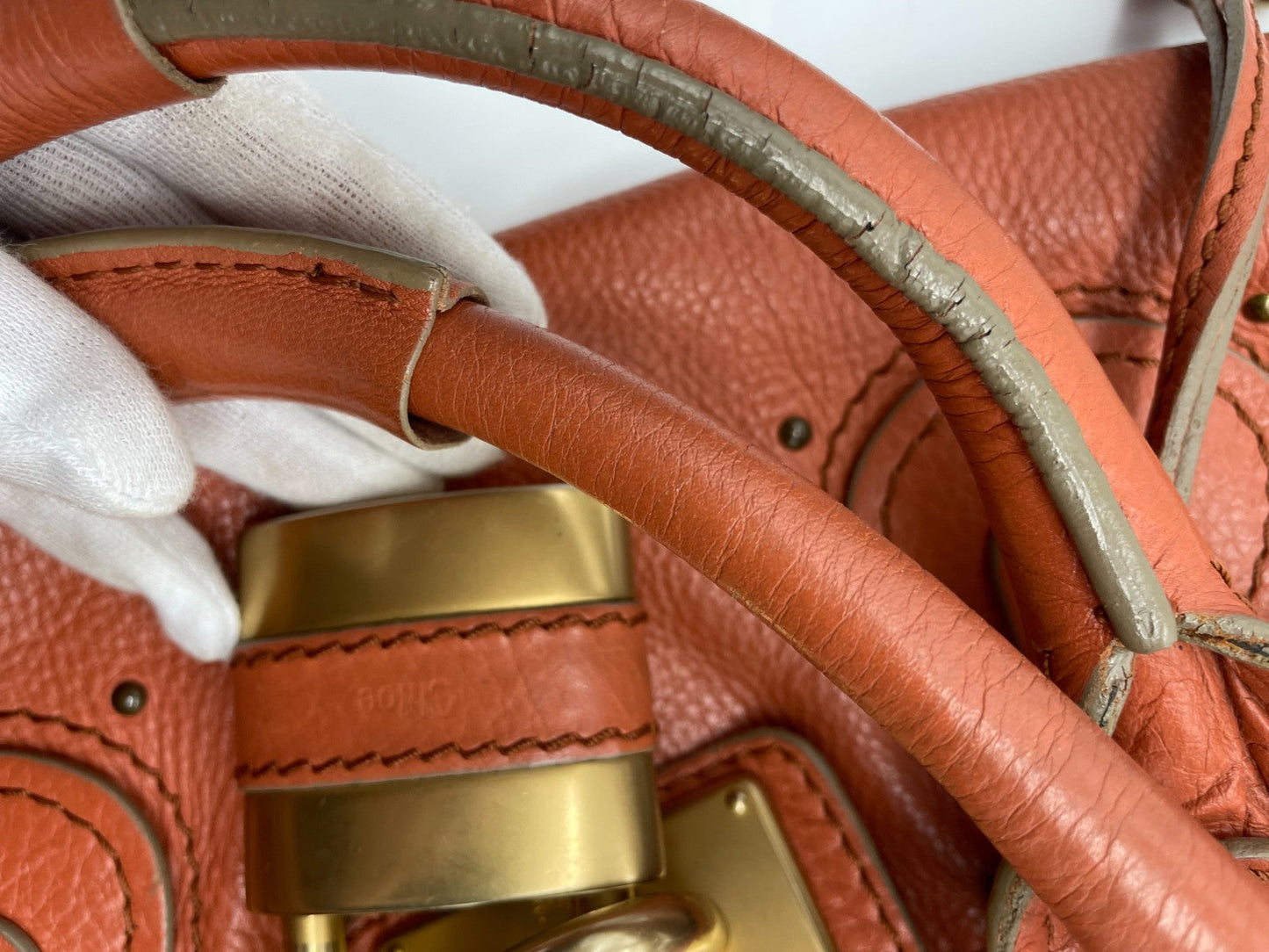 Chloe Paddington Handbag Shoulder Bag Red Orange Padlock Leather Key Auth 251010