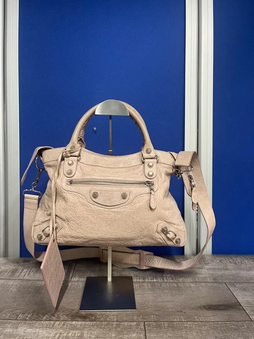 Authentic BALENCIAGA City Pink beige Leather Shoulder Bag Handbag 2 way Y2K GOOD