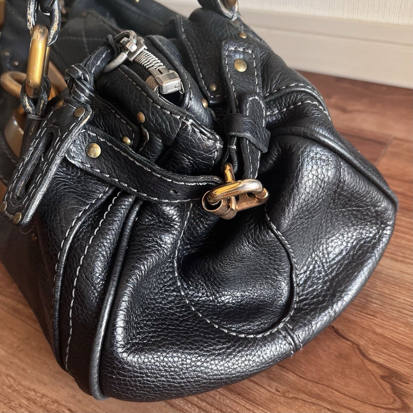 Chloe paddington leather hand bag black leather medium padlock key free shipping