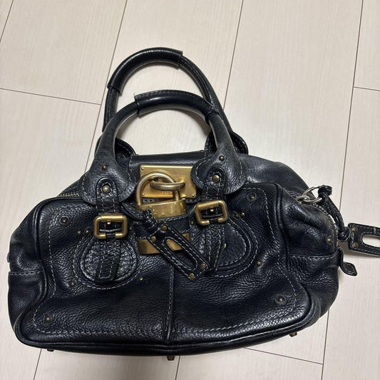 Chloe paddington handbag mini boston bag padlock key black leather