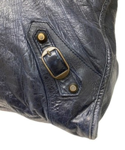 Auth Balenciaga The Work City Tote Bag Navy Blue Leather Handbag 132110 Italy