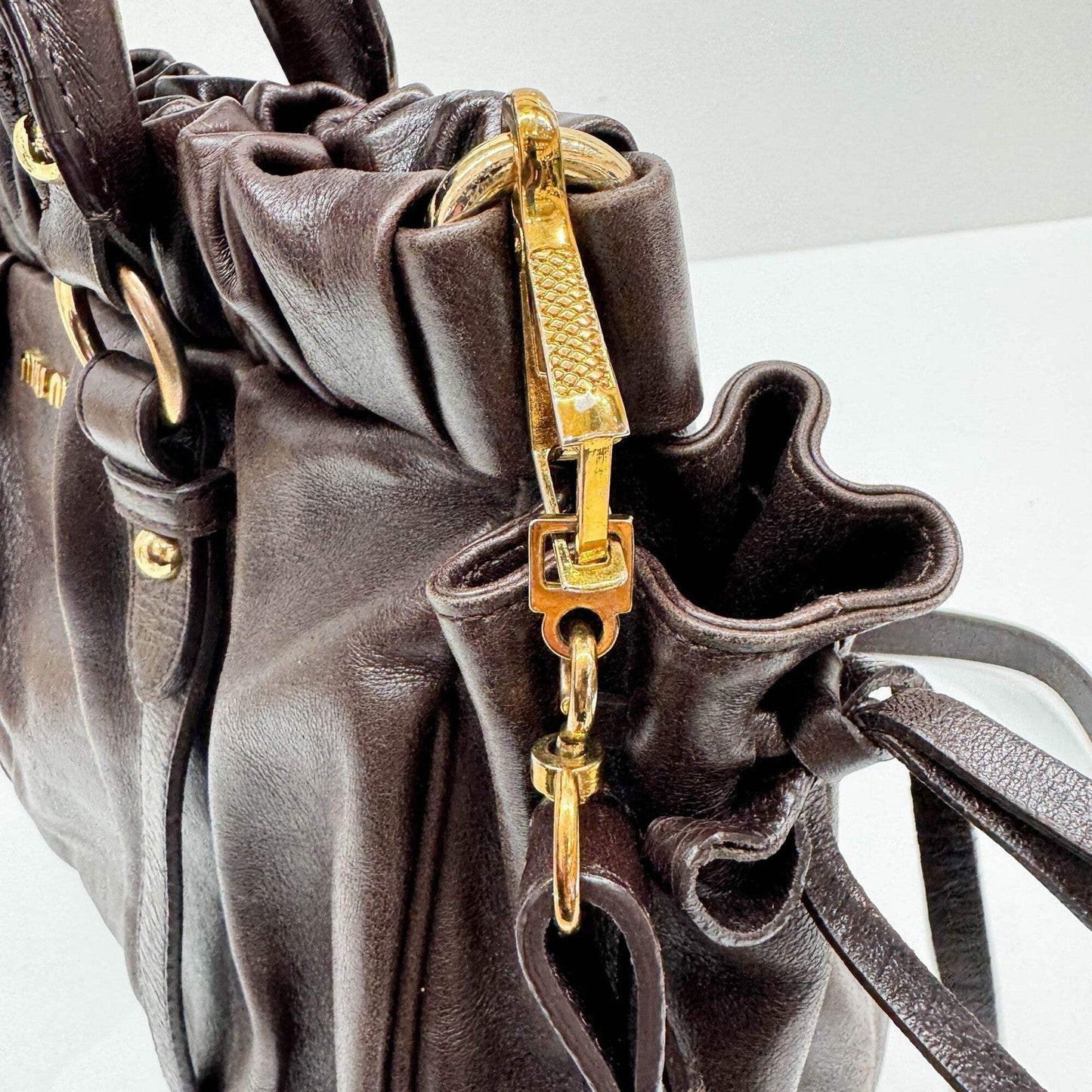 MIU MIU Vitello Dark Brown Leather Two Way Bag