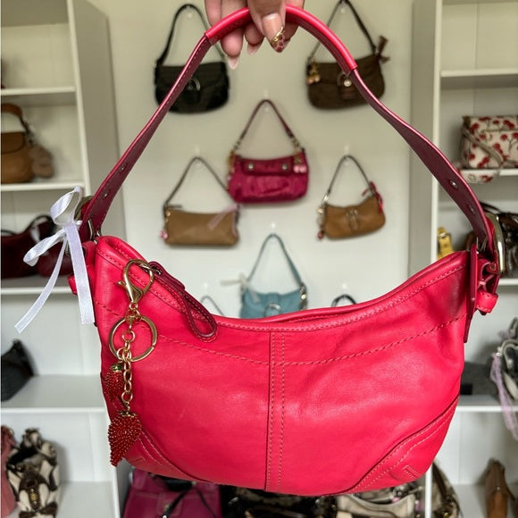 y2k coach hobo pink fushia leather