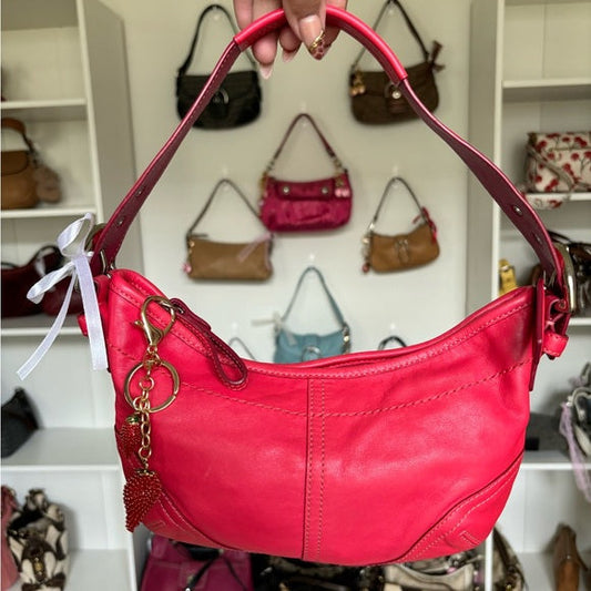 y2k coach hobo pink fushia leather
