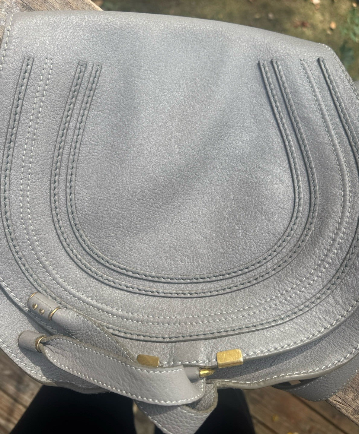 Authentic Chloé Marcie Medium Saddle Bag Cashmere Grey Leather Crossbody