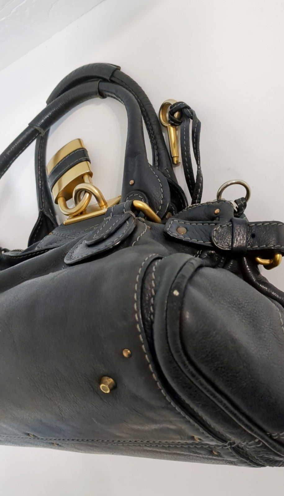 Chloe Paddington Black Leather Satchel Bag w/Padlock & Key Authentic Vintage✨