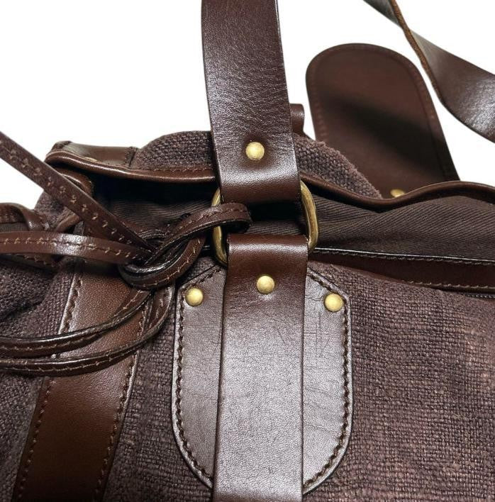 RARE Chloe Kerala brown Canvas Leather Handbag Tote Bag Gold Horse Charm