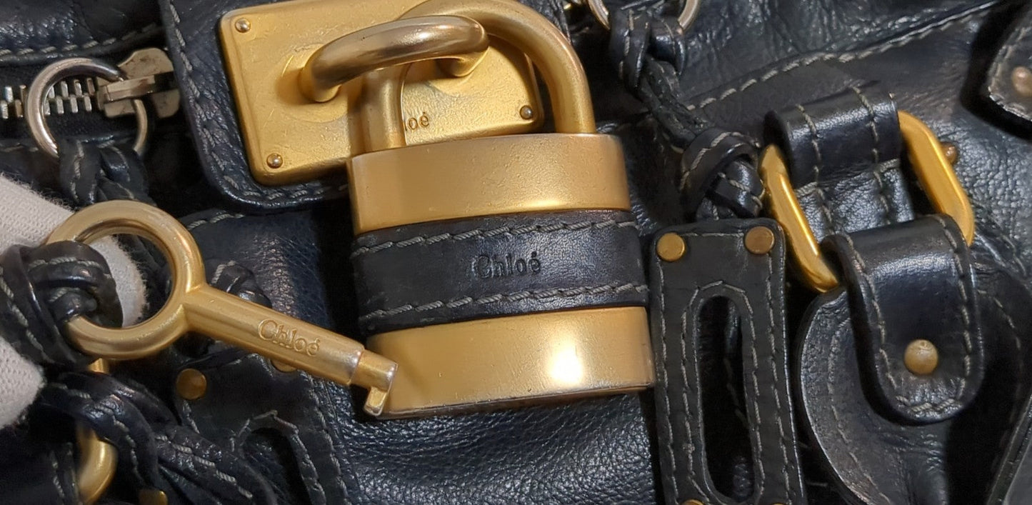Chloe Paddington Black Leather Satchel Bag w/Padlock & Key Authentic Vintage✨