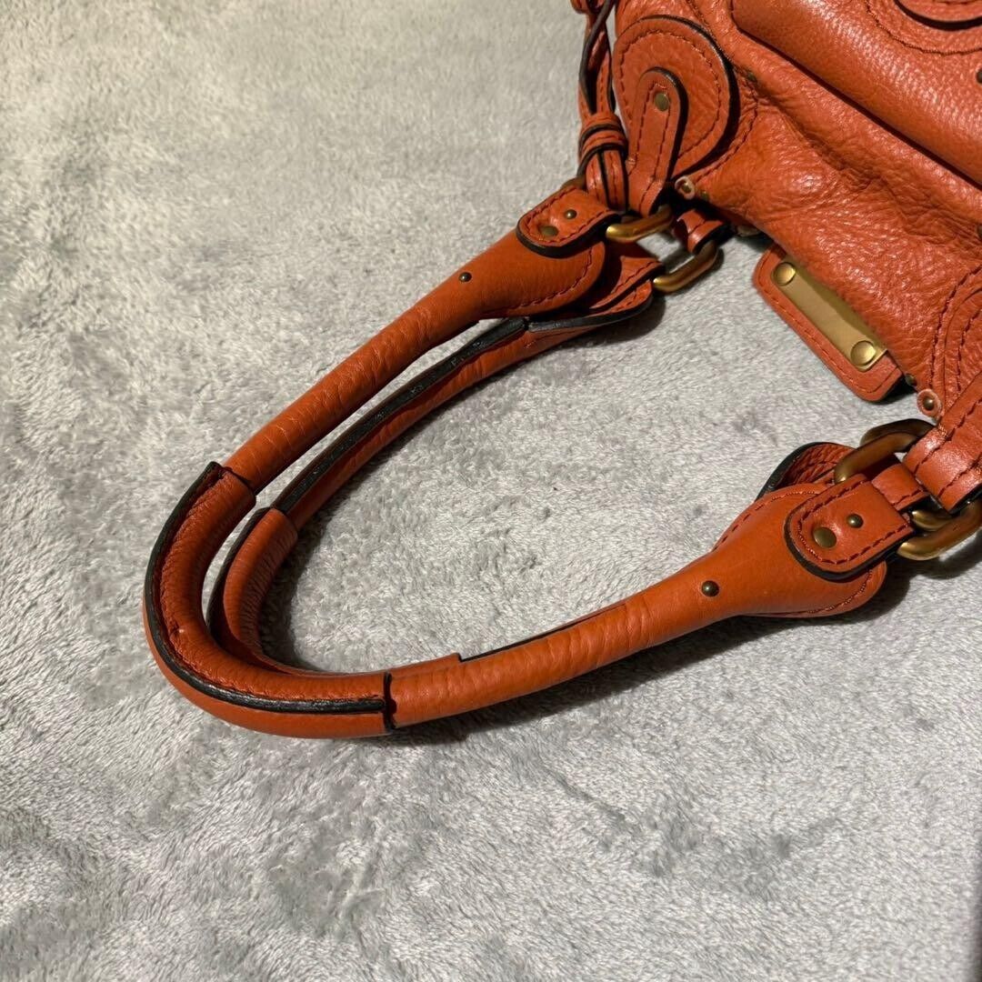 Chloe paddington gold padlock key orange hand bag grained leather used 2501m